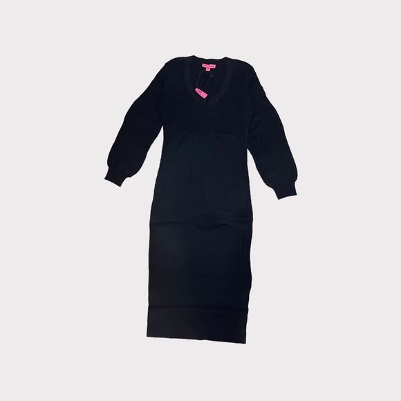 Betsey Johnson Black Ribbed Sweater Dress - Picture 1 of 5